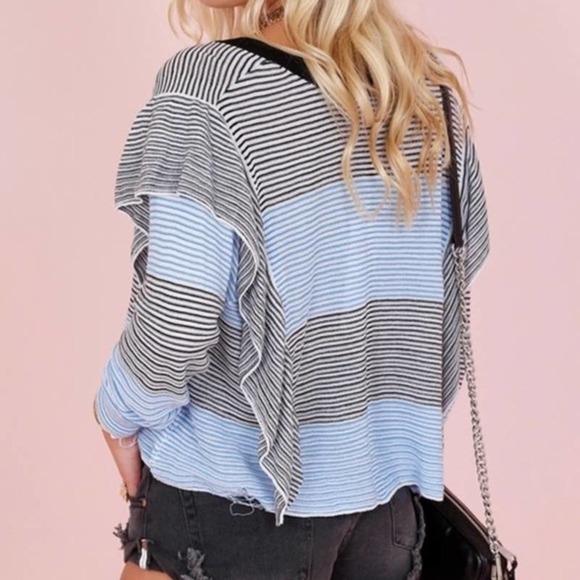 Wildfox Astor Aura Distressed Striped Ruffle Detail Sweater NWT Size S - Picture 12 of 12
